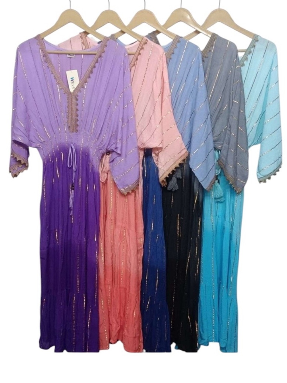 Kendall Boho Summer Rayon Midi 3/4 Sleeve Embroidery Metallic Accent Dress - Picture 4 of 4